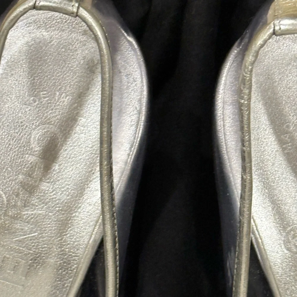 Vintage Chanel Silver Cap Toe Leather and PVC Pumps